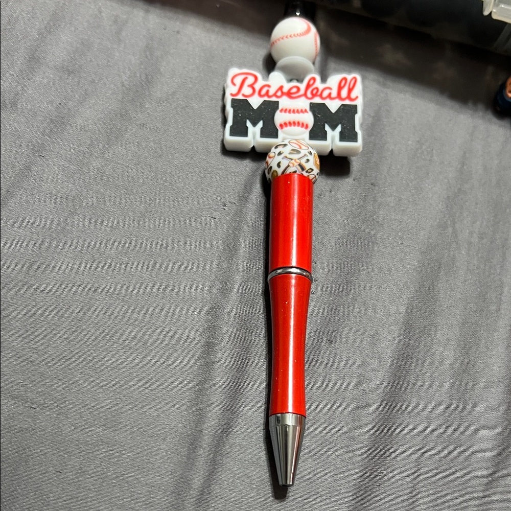 Red Baseball Mom focal Beadable handmade pen